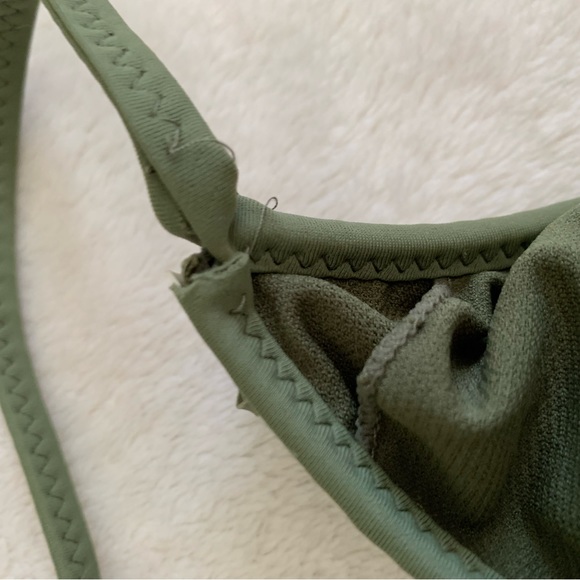 Deep V Olive Green Fringe One Piece Bathing Suit - Picture 3 of 4